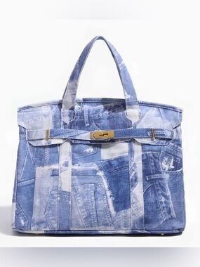 Blue Denim Print Canvas Tote Bag